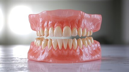 Full Denture Model on Reflective Surface in Studio