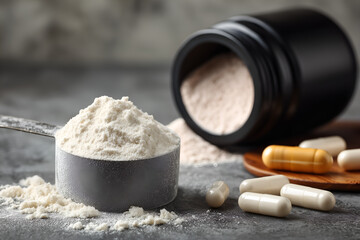 close-up of a health and fitness supplement with protein powder or fiber