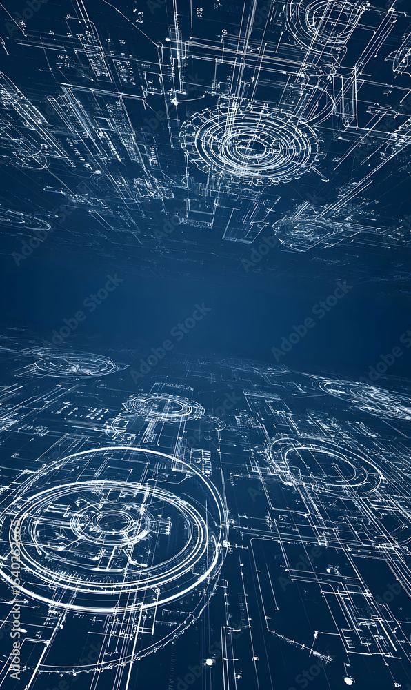 Poster intricate architectural blueprint design floating in space offering a futuristic and conceptual visu