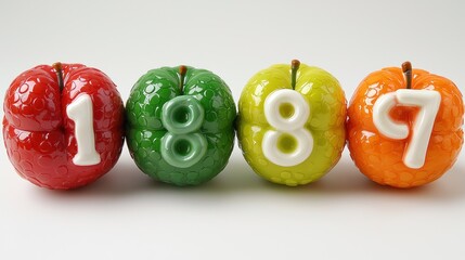 Colorful glossy candy digits arranged in a playful rainbow display.