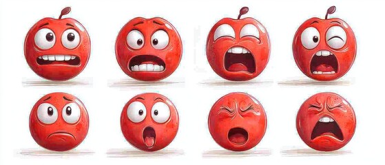 Eight Apple Emojis Showing Different Expressions