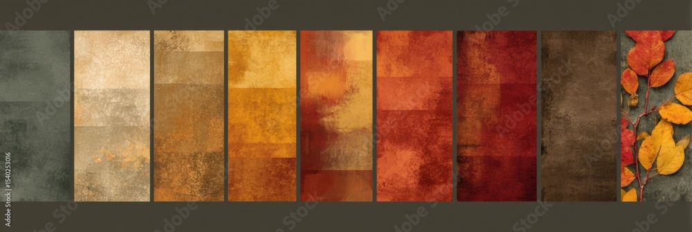 Poster warm fall palette chart with retro texture showcasing autumn hues and grainy detail