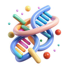 Abstract 3d rendering of colorful dna helix with floating spheres