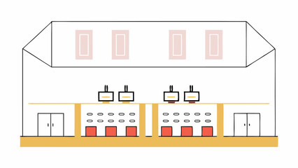 Minimalist Line Art Illustration of a Building with Industrial Elements