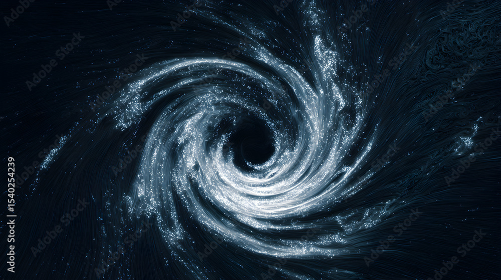 Poster abstract depiction of a powerful vortex showcasing cosmic energy with glowing streams converging inw