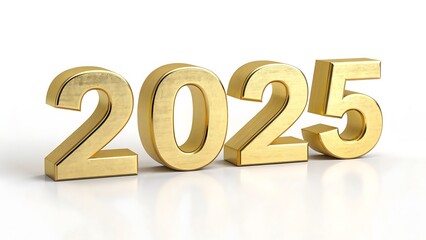 Gold 2025 number render isolated on white background