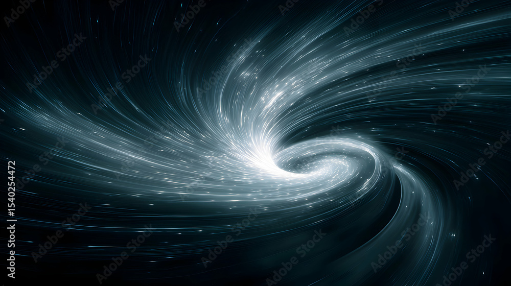 Poster vortex of light illuminating the dark space depicting the concept of a galactic singularity or porta