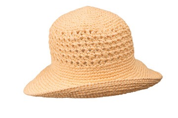 Straw summer hat with isolated on white background.