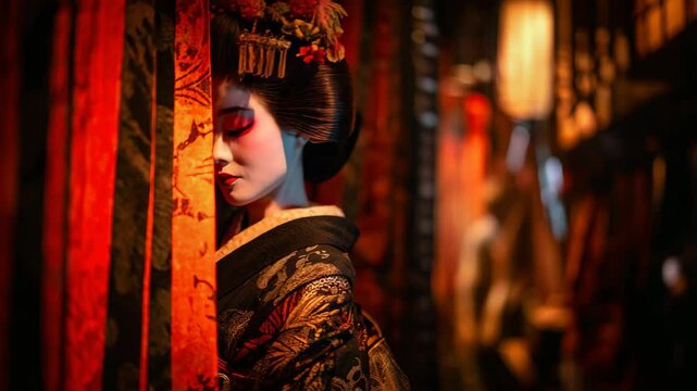舞台袖からこちらを見つめた後、ゆっくりと舞台へと出ていく歌舞伎役者