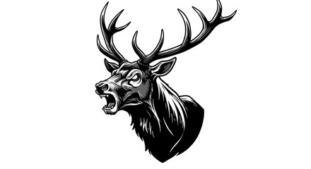 vector art line of angry brave deer face with fire effect and siluet effect suitable for mockup and logo product of team isolated white background