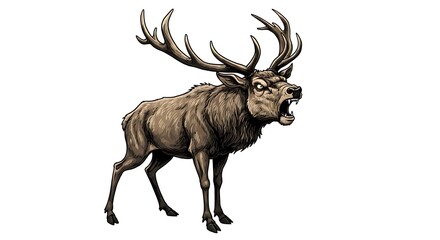 vector art line of angry brave deer face with fire effect and siluet effect suitable for mockup and logo product of team isolated white background