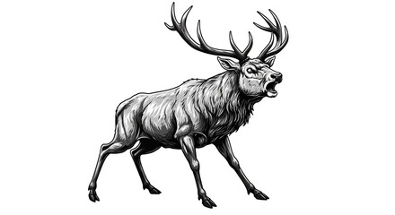 vector art line of angry brave deer face with fire effect and siluet effect suitable for mockup and logo product of team isolated white background