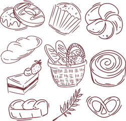 Hand drawn bread doodle illustration collection