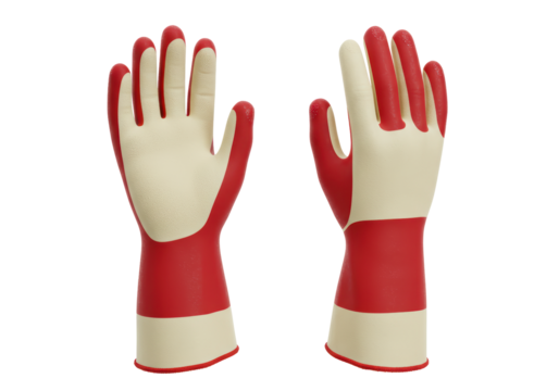 Isolated Red and White Rubber Gloves with Stripes