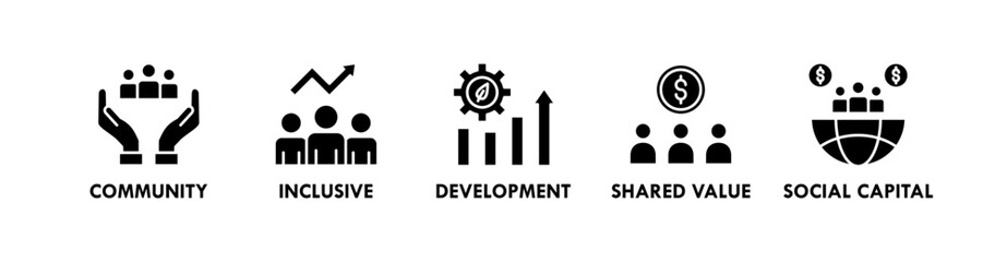 Impact Economy banner web icon vector illustration concept with icon of community, inclusive, development, shared value, and social capital
