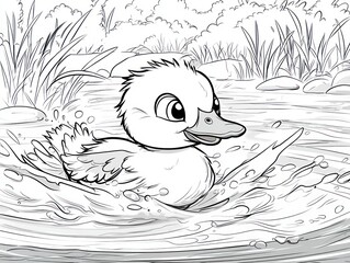 Cute Duckling Swimming Joyfully in Pond Scene