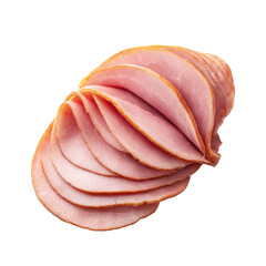 Thinly Sliced Tender Ham with a Delicate Layering Pattern for Culinary Presentation and Recipe Ideas Transparent background or png