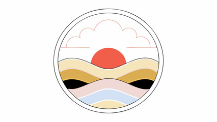 Abstract Sunset Landscape in Oval Frame