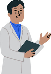 Doctor in a Lab Coat: A professional doctor in a lab coat is holding document to explain medical information with confident.