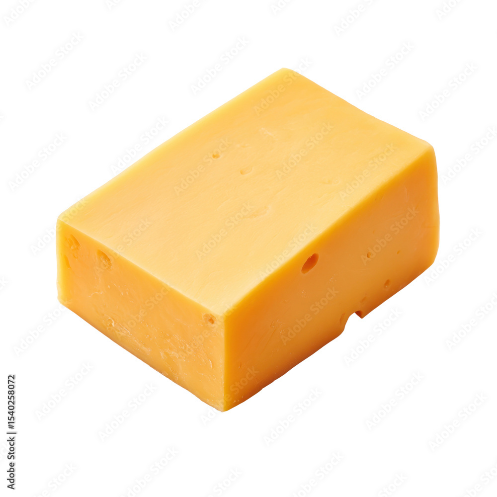 Poster fresh cheddar cheese block with smooth surface and vibrant yellow color isolated on white background