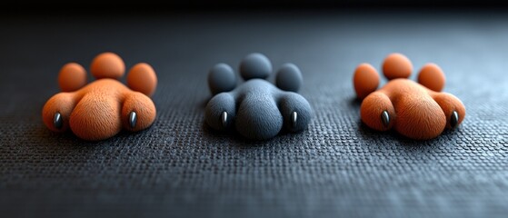 Three cute paw prints rest on a dark surface