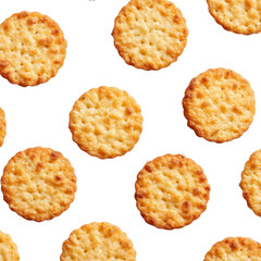 Circular Crispy Crackers on Black Background Perfect for Snack Themes and Culinary Presentations Transparent background or png