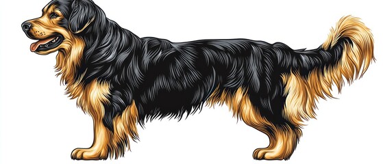 Profile View of a Long-haired Dog, White Background
