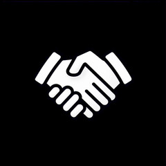 Obraz premium Graphic handshake symbol conveys collaboration and agreement, set against a stark black backdrop for modern simplicity.