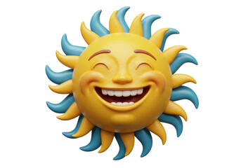 Isolated Smiling Sun Face with Blue and Yellow Rays