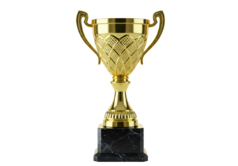 Isolated Golden Trophy Cup with Marble Base