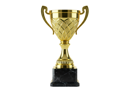 Isolated Golden Trophy Cup with Marble Base