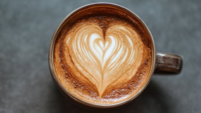 Heart-shaped latte art in a ceramic cup, radiating warmth and craftsmanship