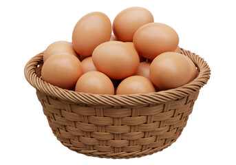 Isolated Woven Basket Filled with Brown Eggs