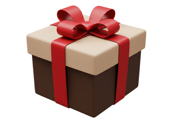 Isolated Two-Tone Gift Box with Red Ribbon and Bow