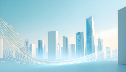 Fototapeta premium Futuristic Cityscape with Data Network and Blue Skyscrapers