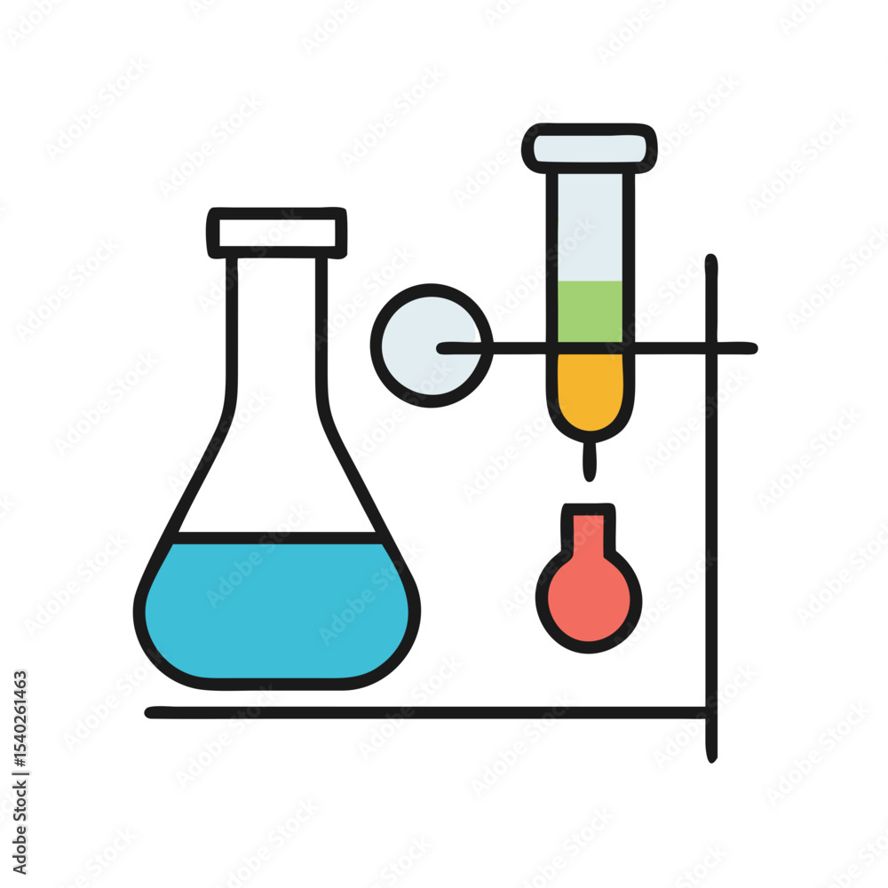 Poster chemical experiment setup on transparent background for web and graphic design