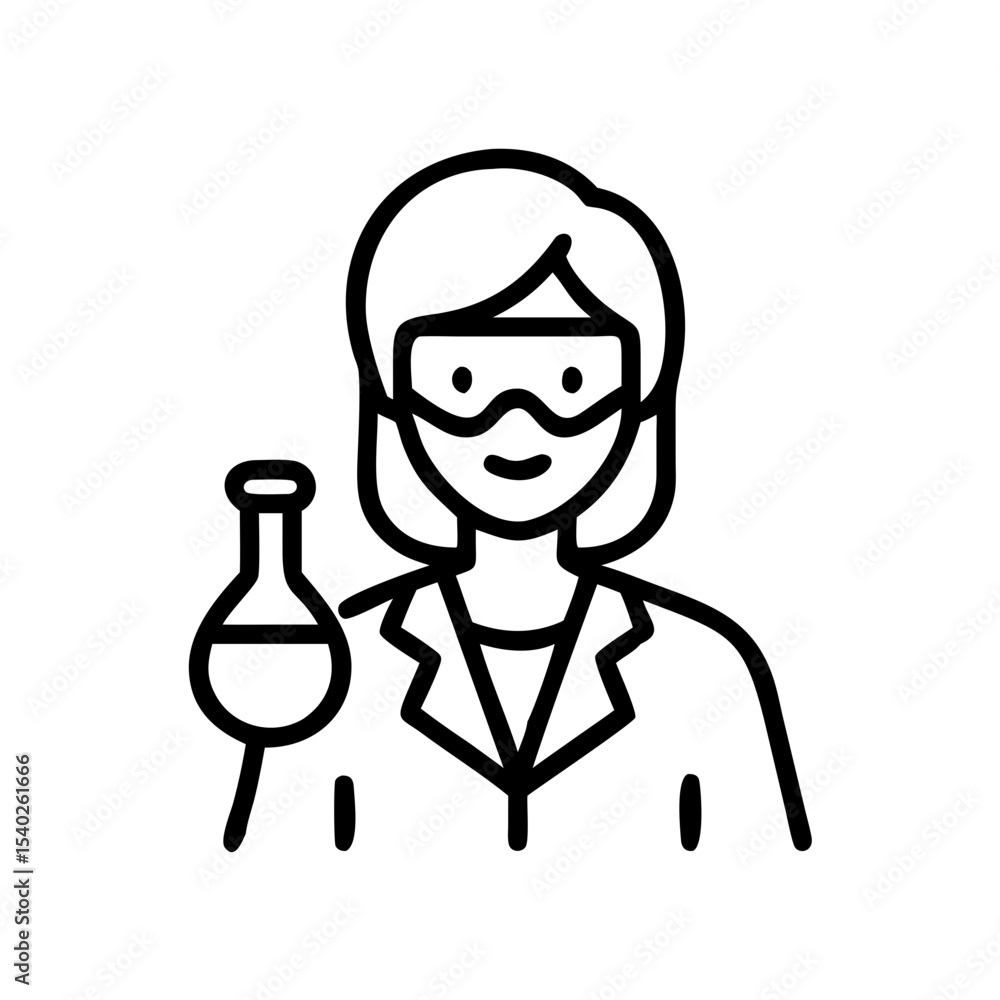 Poster female scientist with flask on transparent background for web and graphic design