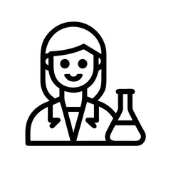 Female scientist with flask on transparent background for web and graphic design