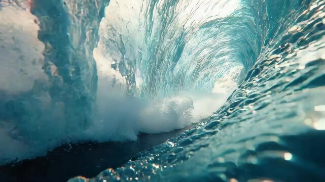 Dynamic underwater view of a curling ocean wave with sunlight sparkling off the water surface - Powered by Adobe