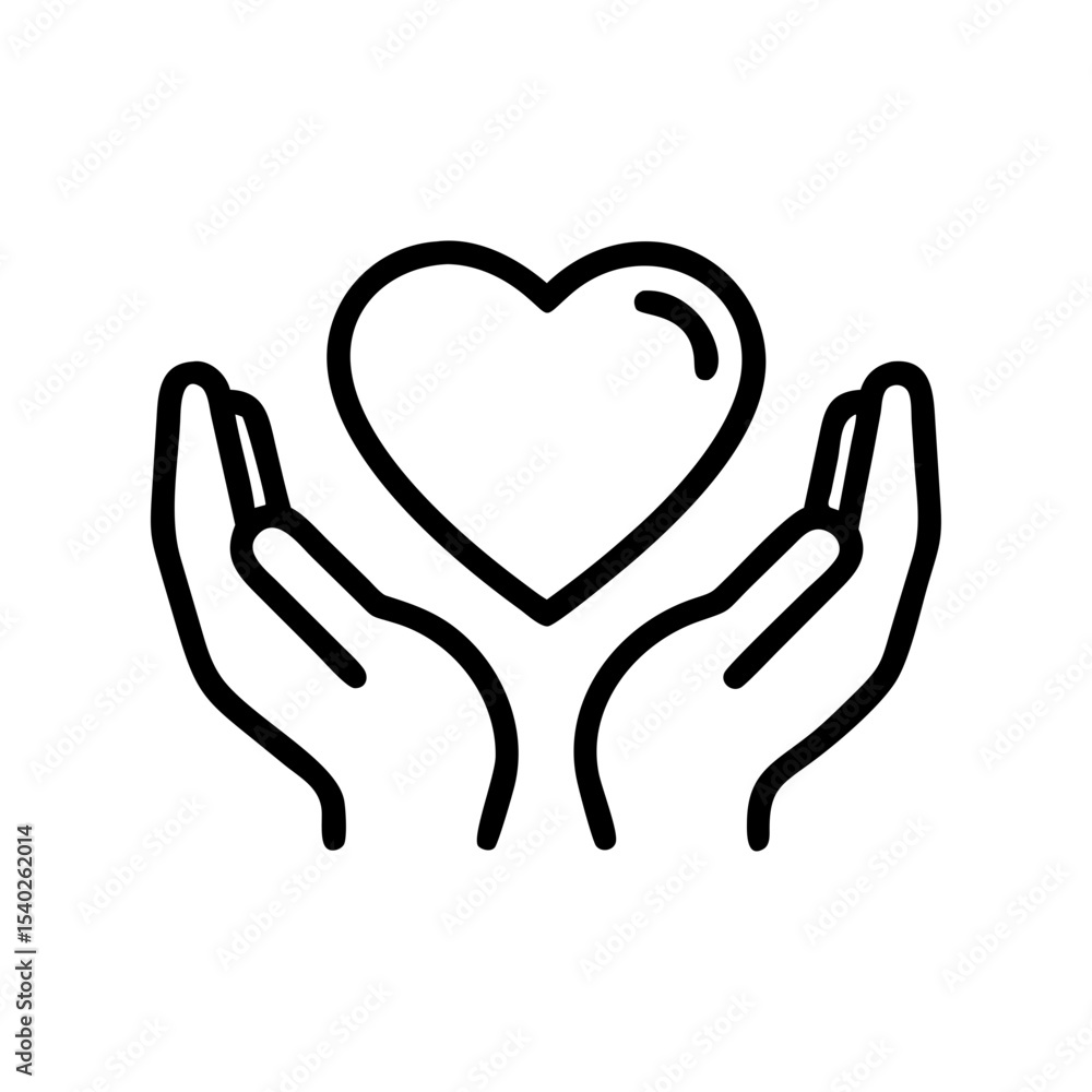Poster heart in protective hands on transparent background for web and graphic design