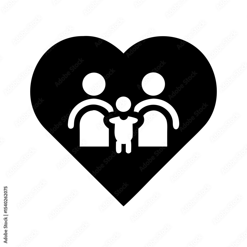 Poster heart with family icon on transparent background for web and graphic design