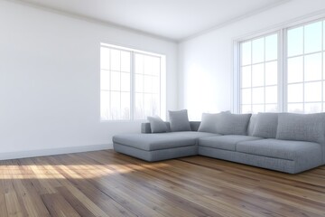 Fototapeta premium Minimalist interior design with sectional sofa