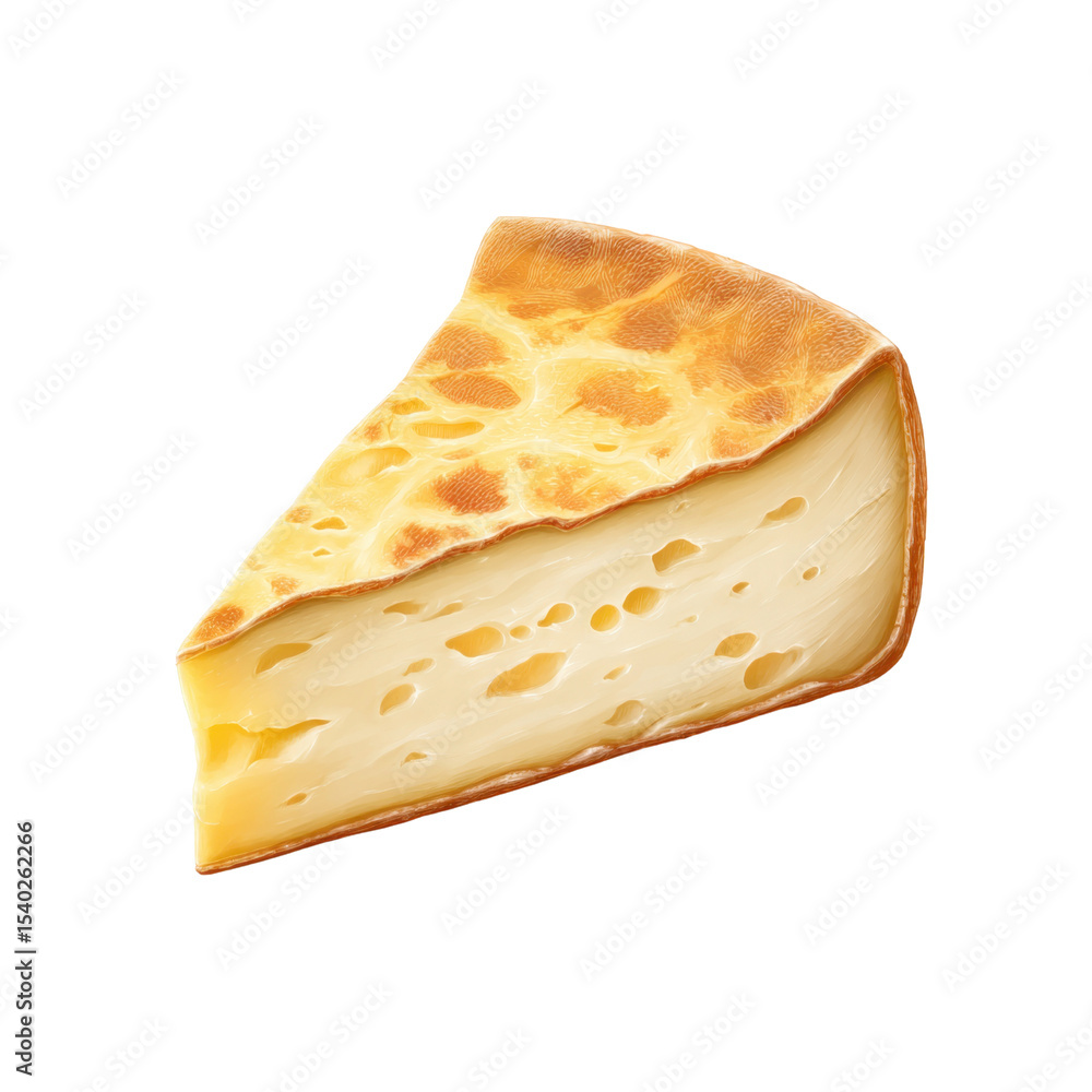 Poster delicious triangular slice of cheese with creamy texture and holes displayed on a white background t