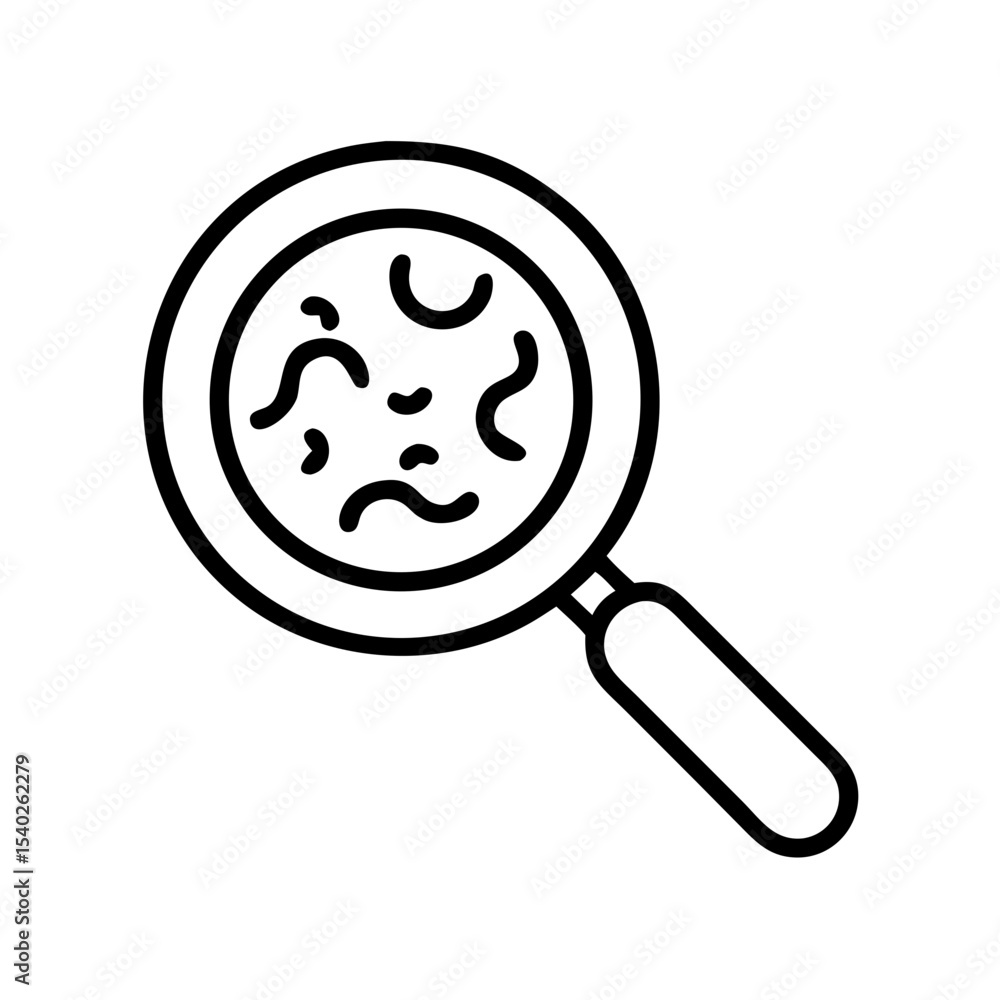 Poster magnifying glass with microbes on transparent background for web and graphic design