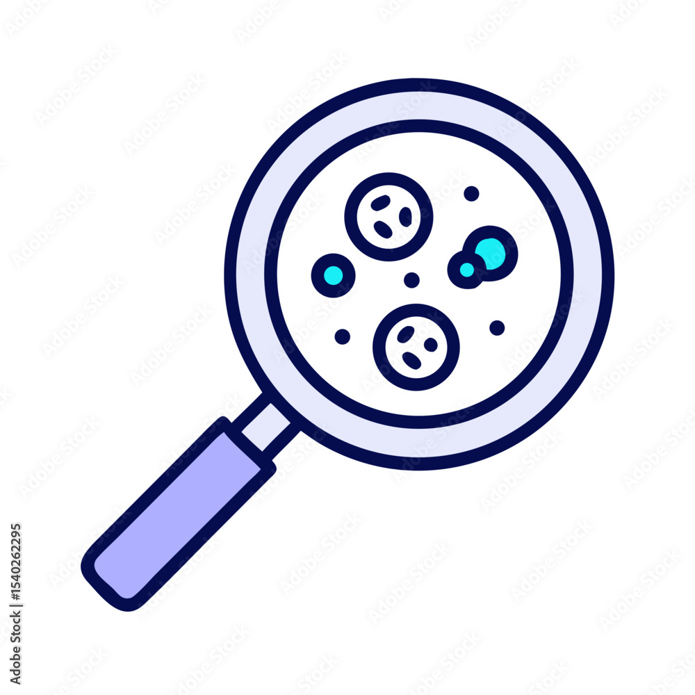 Poster magnifying glass with microbes on transparent background for web and graphic design