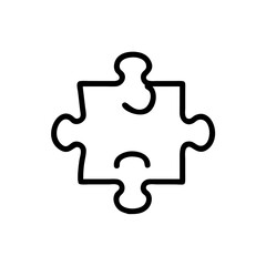 Puzzle Piece Icon in Bold Silhouette Style on White Background Representing Strategy, Teamwork, Problem Solving, Integration, Compatibility, and Business Solutions in Minimalist Line Art