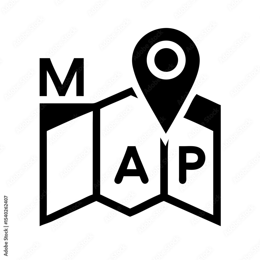 Poster map with location pin on transparent background for web and graphic design