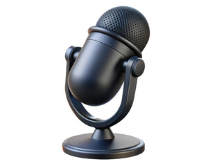 A modern black studio microphone rendered in high-quality 3D, isolated on a white background, sleek and professional design, realistic shadows and lighting, minimal aesthetic