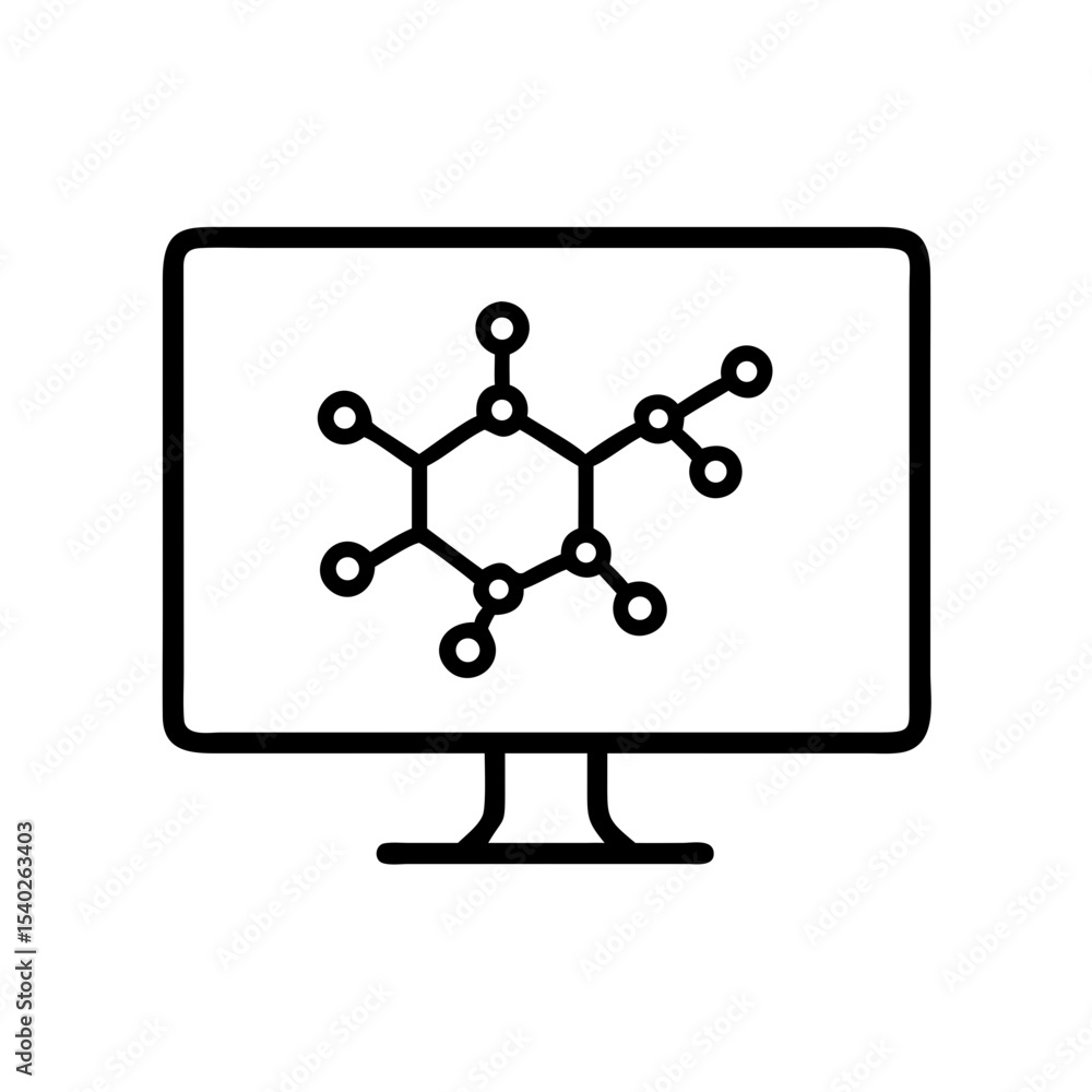 Aufkleber molecule on monitor on transparent background for web and graphic design