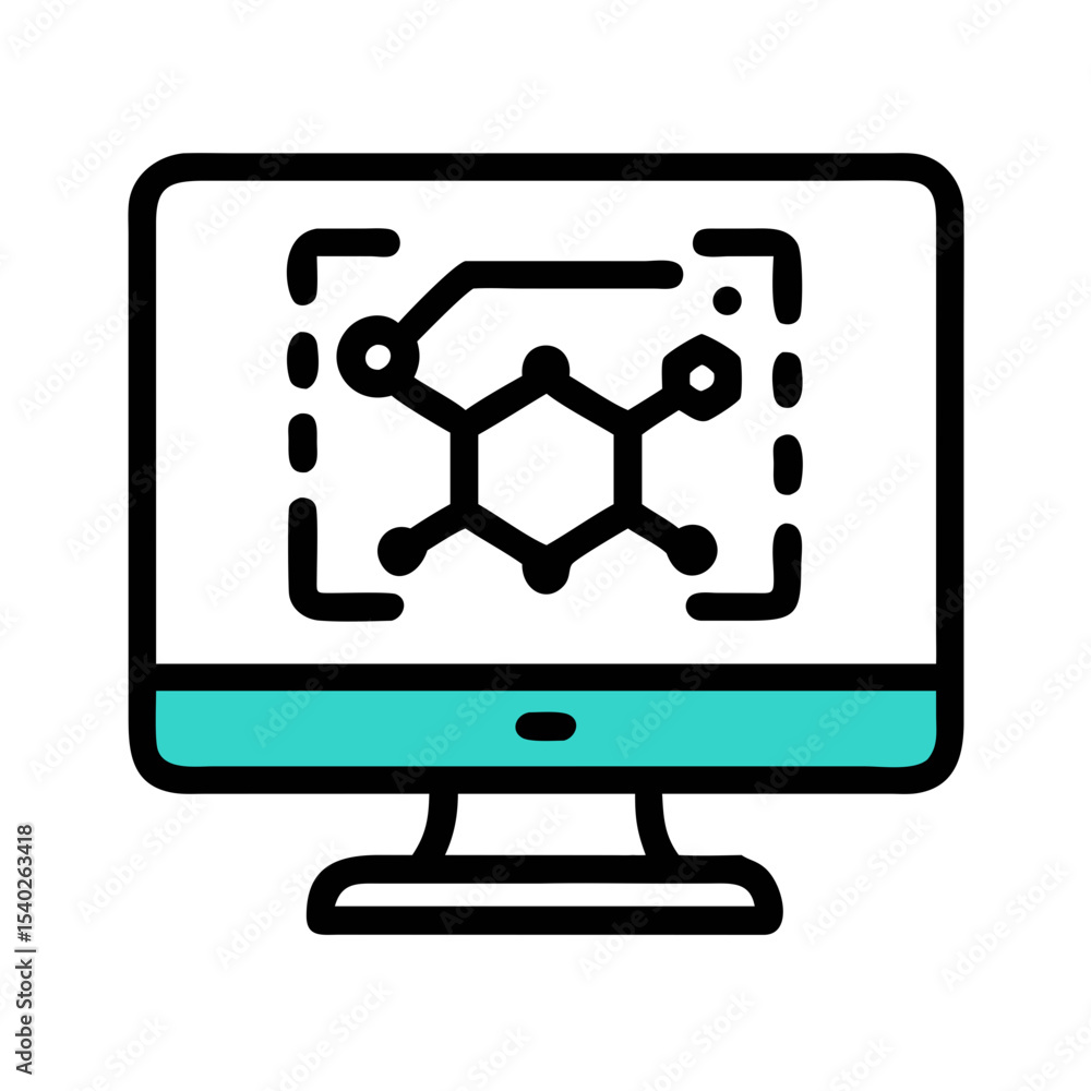 Poster molecule on monitor on transparent background for web and graphic design